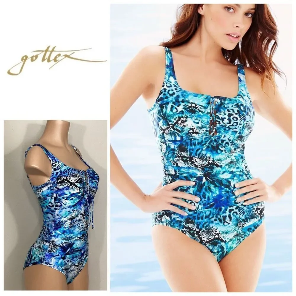 New. GOTTEX cheetah and snake print lace up swimsuit. MSRP $228. Size 10